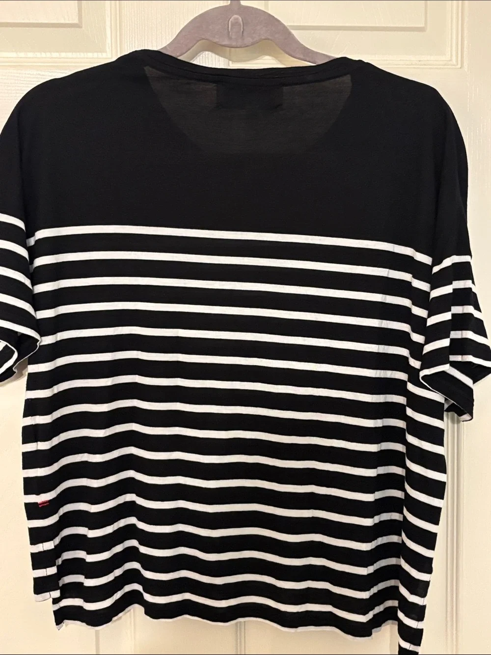 La Ligne New York Black and White Horizontal Stripe Viscose and Silk Tee - Picture 4 of 6
